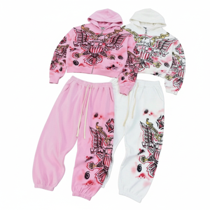 Conjunto de Dos Piezas de Blazer y Pantalones Jogger para Mujer, Ropa de Calle de Verano, Top Corto y Pantalones con Estampado Gráfico Personalizado, Chándal al por Mayor OEM - Product Image 3