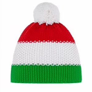 Bonnet en tricot de qualité supérieure, bleu, rouge, blanc, avec pompon, unisexe, adulte, décontracté, pour l'hiver, tricoté à la main, motif de lettres contrastées - Product Image 2