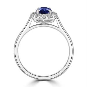 Classic Women's 18K Solid Gold Sapphire <b>Ring</b> With <b>Diamond</b> Halo Prong Setting Engagement Gemstone <b>Ring</b> - Product Image 3