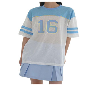 Haut de sport en maille transparente noire pour femme, décontracté, ample, léger et aérien, T-shirt tendance pour le streetwear moderne - Product Image 4