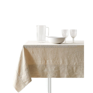Nappe en lin Beige de haute qualité Tissu de table à manger lavable durable écologique Texture douce Technique tissée moderne - Product Image 1