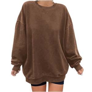 Sweatshirt Women Oversized Acid Washed 100% Cotton Crewneck Solid Color Fall <b>Winter</b> <b>Tops</b> Casual Loose Fit Knitted Fleece - Product Image 2