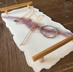 Purple and White Resin <b>Tray</b> with Gold Handles – Handmade Jewelry Display <b>Vanity</b> <b>Tray</b> Decorative Serving <b>Tray</b> Glam Gift for Her - Product Image 3