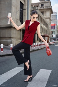 Pantalon tailleur évasé taille haute pour femme, coupe droite, élégant, infroissable, en tissu peigné ODM, idéal pour le bureau et les affaires - Product Image 4