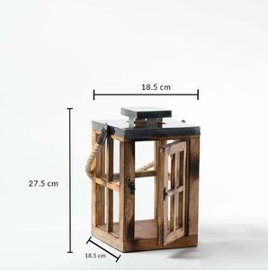 Farol de Madera Cuadrado Natural con Paneles de Vidrio, Portavelas Rústico Hecho a Mano para Decoración del Hogar, Navidad, Pascua, Bodas - Product Image 3