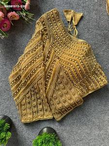Premium Collection Silk with <b>Beads</b>-Pearl-Crystal Hand-work & V-Neck 3/4 Sleeve Back-Hook Blouse Collection At Wholesale Rate - Product Image 5