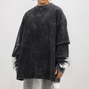 Camiseta de Manga Larga para Hombre, Lavada con Ácido, Hecha con Algodón Premium para Uso Diario y Estilo Urbano - Product Image 5