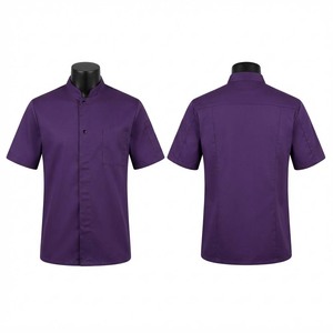 Chaqueta de Chef Unisex, 200 GSM, Algodón y Poliéster Premium, Tejido Twill, Morado, Manga Corta, Cuello Mao, Impresión Serigráfica - Product Image 1