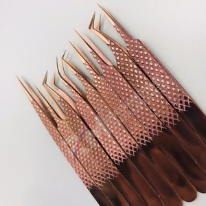 Pince à épiler RMI en acier inoxydable de haute qualité, couleur or rose plasma, pour extensions de cils, 90 degrés, 12cm/14cm, précision fine, lot de 2 cartes - Product Image 3