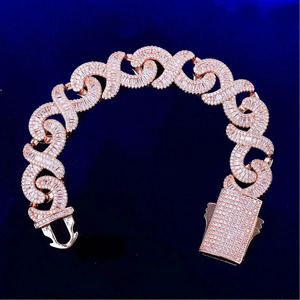 Pulsera de eslabones infinitos con moissanita tallada en baguette y corte brillante redondo, chapada en oro macizo de 14K, 45g, para hombre, estilo Hip Hop - Product Image 3