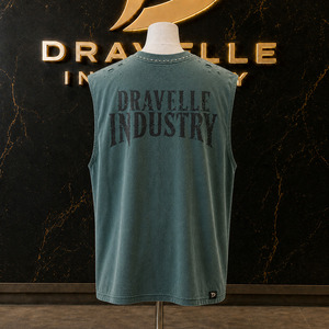Boxy Cut Off Shirt, Washed Cotton Jersey Streetwear Tank <b>Top</b> with Rhinestone Collar, Distressed Details & Cracked Logo Print - Product Image 2
