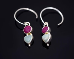 Boucles d'oreilles en argent sterling 925 avec rubis et amazonite pour femmes - Product Image 2
