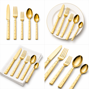 Ensemble de couverts de luxe en acier inoxydable doré, finition miroir, cuillère, fourchette, couteau, vaisselle, articles de table, mariage, hôtel, restaurant - Product Image 2