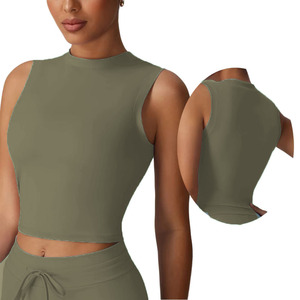 Ropa deportiva informal a la moda, estilo deportivo, camiseta sin mangas cómoda para mujer, ropa deportiva básica acanalada para yoga. - Product Image 1