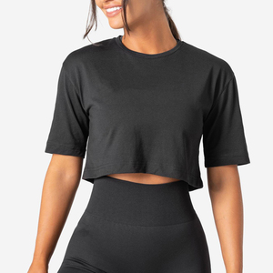 Wholesale 100% Cotton Summer Crop Top Women's T-shirt <b>Acid</b> Washed Oversized <b>Drop</b> Shoulder Eco-Friendly Quick Dry Custom Logo - Product Image 5