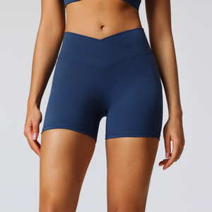 Shorts de sport taille haute couleur unie pour femme, séchage rapide, tricotés, pour yoga et fitness, gris - Product Image 4