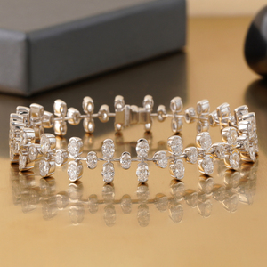 14K White Gold Vine Cluster <b>Bracelet</b> with 7.55 CT Oval Lab Grown Diamond Prongs Certified IGI Available Yellow Rose 18K 14K Gold - Product Image 1