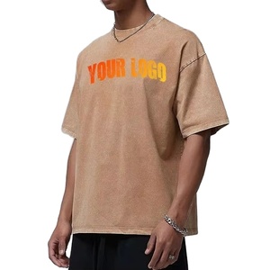 T-shirts pour hommes en coton lourd surdimensionnés avec logo personnalisé, streetwear, impression graphique de haute qualité, t-shirt brun délavé à l'acide pour hommes - Product Image 3