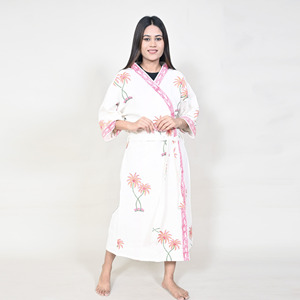 Bata Kimono 100% Algodón Orgánico con Estampado Floral, Ropa de Dormir para Mujer, Bata de Baño, Ropa de Playa, Primavera/Verano - Product Image 2