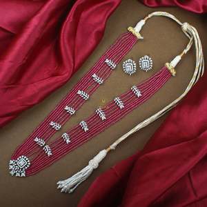 Panache Ruby Layered Necklace & Earring Set-Gold Plated Zircon Bridal Jewelry - Product Image 1