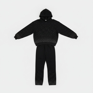 Sudadera con Capucha Negra, Manga Larga, Estampado de Puntos Brillantes, Corte Regular Informal, para Invierno, Unisex, para Adultos, Poliéster/Algodón, Ligera - Product Image 3