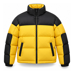 Men's Yellow Black Color Block Puffer Jacket Winter Warm Quilted <b>Bubble</b> <b>Coat</b> Custom Logo OEM Wholesale Streetwear Outerwear - Product Image 1