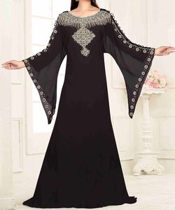 Abaya Informal de Poliéster con Cuentas Turquesas para Mujer, Talla Grande, Largo hasta el Tobillo, Manga Larga, Cuello Alto, Elegante para Fiestas y Eventos - Product Image 2