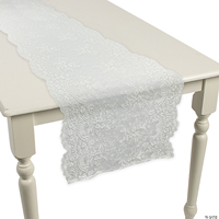Chemin de table élégant et moderne en dentelle géométrique blanche, mélange polyester/coton, motif tissé brodé, forme rectangulaire 40x200cm
