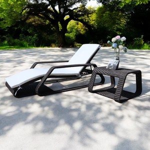 Modern Outdoor Sun Lounger with <b>White</b> <b>Cushion</b> PE Rattan Reclining Chair with Side Table UV Resistant Patio Furniture - Product Image 4