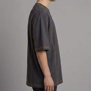 Men's O-Neck Short Sleeve T-Shirt Oversized Fit Solid Color Contrast <b>Trim</b> Knitted <b>Fabric</b> Streetwear Style 100% Cotton Quick Dry - Product Image 1