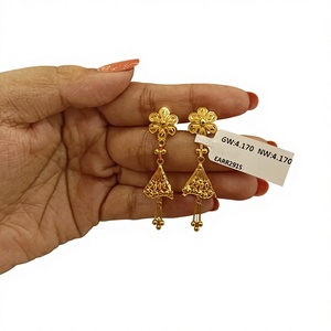 Elegant 22K Solid Gold Floral Umbrella Hoop <b>Earrings</b> Handcrafted Filigree <b>Tassel</b> Fine Jewelry for Women and Brides - Product Image 2