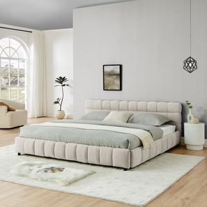 Letto King Size Imbottito in Tessuto Chenille con Testiera Solida e Cassetto, Comoda Struttura Letto - Product Image 4