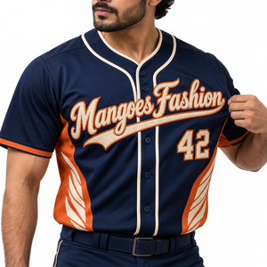 Wholesale Baseball Jersey Men's Short Sleeve Button <b>Down</b> V-Neck 100% Polyester Moisture Wicking Team Apparel - Product Image 2