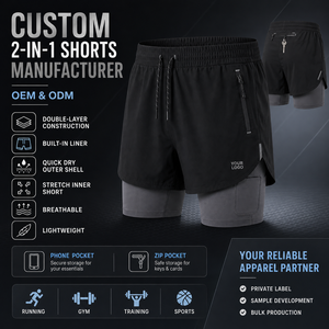 Men's Two <b>Layer</b> Sports Shorts with Elastic Drawstring Waist Custom Private Label Manufacturing Perfect for Gym and Training - Product Image 6
