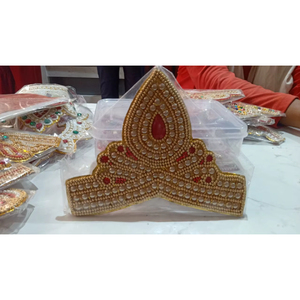 Corona Mini Mukut Elegante Hecha a Mano con Cristales Acrílicos y Diamantes de Imitación, Ídolos de Divinitades Hindúes, Decoración para Templos, Uso en Festivales, Tamaño Personalizado - Product Image 6