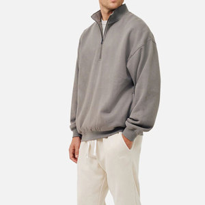 Sudadera de forro polar para hombre, oversize, con media cremallera, cuello alto, color liso, estilo casual para otoño, ajuste regular, jersey de punto - Product Image 4