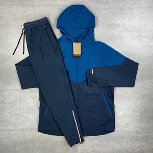 Men Color Blocking Breathable Windbreaker Tracksuit Set Full Sleeve Hooded Zipper Fly Side Pockets Lightweight Nylon Autumn - Product Image 1