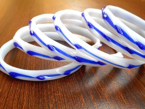 White Blue <b>Bangle</b> <b>Bracelet</b> Set Glossy Banded Wrist Jewelry Fashion Accessory Gift - Product Image 1