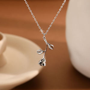 ZAWO HOUSE Collier pendentif fleur rose en argent sterling 925 plaqué or 14 carats, unisexe, romantique, bijoux de luxe pour fiançailles, cadeau de fête - Product Image 6