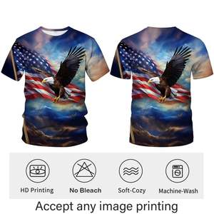 เสื้อยืดคอกลมแขนสั้นลายพิมพ์นกอินทรีธงชาติอเมริกันสำหรับผู้ชาย ทรงปกติ พิมพ์ลายแบบระเหิด สไตล์ลำลอง ผ้าฝ้าย ระบายอากาศได้ดี - Product Image 3
