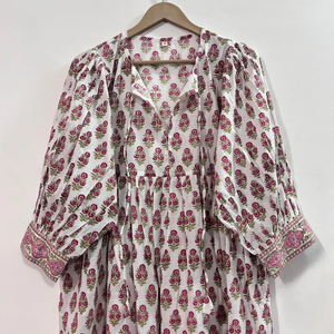 Vestido Midi Casual para Mujer, Tejido 100% Algodón, Estampado Floral Liso, Forro de Algodón, Manga Corta, Cintura Imperio, Estilo Babydoll, Talla Grande - Product Image 2