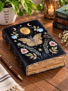 Moon Moth Celestial Journal 7x5 Inch Butterfly <b>Notebook</b> Handmade Paper Diary <b>Vintage</b> Deckle Edge Witchy Gift - Product Image 4