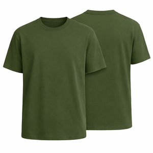 T-shirt décontracté homme en coton uni vert olive, coupe slim, tissu doux de haute qualité, respirant, personnalisable. - Product Image 1