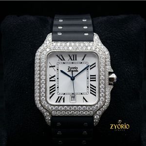 Luxury Iced Out Diamond Watch for Men Blue Rubber Strap Stainless Steel Square Dial Bust <b>Down</b> Hip Hop Watch - Product Image 2