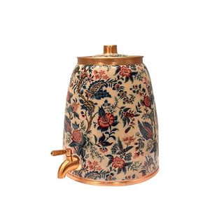 Distributeur d'eau en cuivre avec motif floral bleu et rouge et robinet pour usage domestique - Product Image 1
