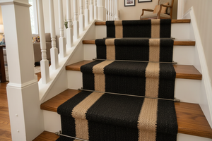 Tapis de sol rectangulaire en jute style ferme, couleur NOIR, antidérapant, à poils plats, pour couloir, avec envers en caoutchouc, fin, 100% matériau organique - Product Image 5