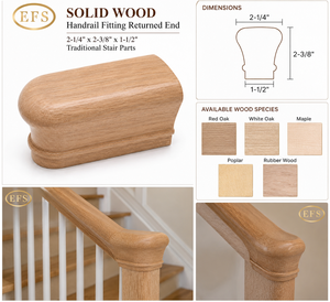 Tapa de Retorno para Barandilla de Madera Maciza Estilo Tradicional - Ecológica y Duradera 2-1/4" x 2-3/8" x 1-1/2" Barandilla de Madera Heritage - Product Image 1