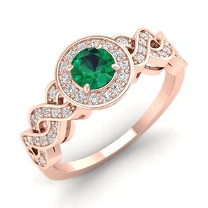 Bague REYES Dainty en argent sterling 925 avec émeraude ronde de 0,5 carat et halo de moissanite pour femme, bijou classique - Product Image 2
