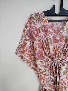 Robe kaftan en coton indien faite à la main, paréo de plage, kimono, tenue bohème d'été, tenue de vacances - Product Image 6