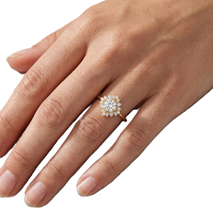 Anillo Minimalista con Certificado IGI, Diseño de Flor, Joyería Nupcial, Oro Sólido de 14K, Anillo de Boda con Halo de Diamantes Finos, Anillo Solitario en Racimo - Product Image 5